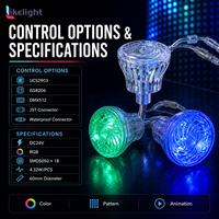 Luz de píxel inteligente tipo cabujón de 60 mm, DC24V, UCS2903, GS8206, DMX512, RGB, SMD5050, 18 LED, 360 grados, IP67, para señalización de parques de atracciones