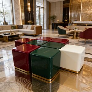 Tabouret cube Y141 <span class=keywords><strong>en</strong></span> FRP multicolore, design moderne, pour centre commercial, aéroport, salon, hall d'exposition, chaise légère empilable - Product Image 1