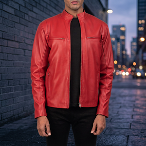 Chaqueta de Moto para Hombre, Roja, de Cuero PU, Transpirable, Resistente al Viento, Ecológica, con Cuello Alto, Corte Ajustado, para Invierno - Product Image 4