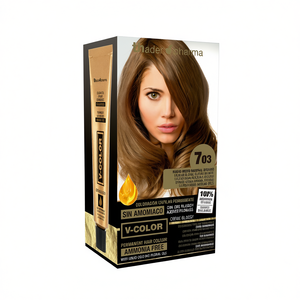 Tinte Permanente para el Cabello Thader Pharma V-Color 703 Rubio Medio Dorado Natural Sin Amoníaco Con Líquido Dorado y Aceites Florales - Product Image 2
