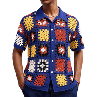 European American Style Thin Crochet Knit Herren Polos hirt Mode Casual Hollow Out Single Breasted Herren Strickjacke