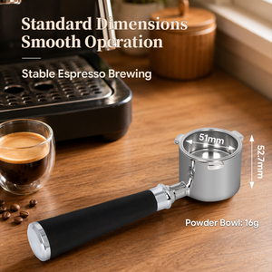Porte-filtre à expresso de 51 mm sans fond avec poignée en bois, panier filtrant en acier inoxydable poli, fabrication de précision pour barista à domicile - Product Image 3