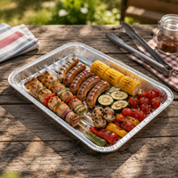 Barquette de barbecue jetable pour micro-ondes, rectangulaire, en aluminium, avec design perforé et couvercle en aluminium