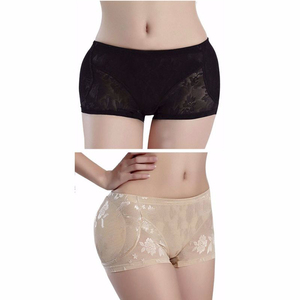 Dames Gewatteerd Slipje Ondergoed M-5XL Plus Size Bloemen Controle Slipje Voor Vrouwen Zwart Beige 2 Stuks Pad Shaper - Product Image 5