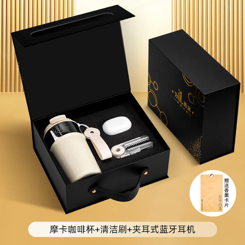 [Ensemble 3 pièces blanc] Écouteurs Bluetooth à clipser pour tasse à café moka avec brosse à tasse multifonctionnelle (comprend une carte d'aromathérapie)