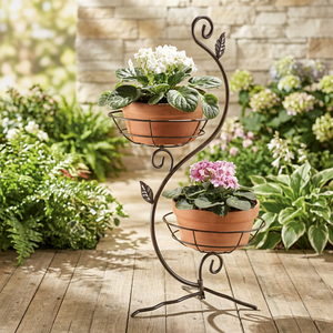 Support de Jardinière Métallique Robuste d'Extérieur Décoratif à 2 Niveaux pour Patio, Présentoir de Plantes de Jardin pour Maison, Balcon, Cour - Product Image 3