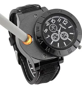 Reloj inteligente con encendedor de cigarrillos electrónico para hombre, pulsera de cuarzo inflable con usb para regalo