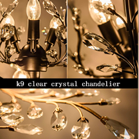 Lustres en cristal finition noire, luminaire de plafond LED en cristal K9, luminaires vintage, éclairage suspendu