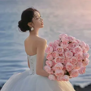 45cm High Beautiful Girl With Austin Rose Latex Real Touch Artificial Pink Silk Rose For wedding Decoration