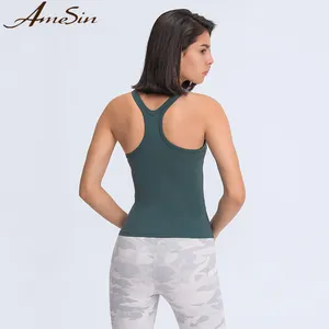AmeSin Skin Soft Sexy Push Up Tank Top für Frauen Fitness Top mit eingebautem BH Gym tragen Sportswear mit Cup