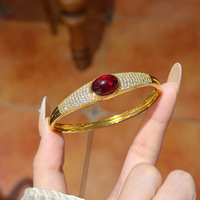 Bracelet manchette articulé en cuivre plaqué or avec pierre précieuse rubis et zircone cubique, bijoux de mariage pour mariée