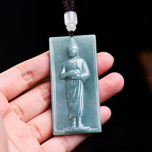 หยกธรรมชาติหยกน้ำเงินพระพุทธรูปจี้หยกพุทธศาสนา UNISEX สไตล์จีนของขวัญพร้อมใบรับรองการประเมิน E076 - Product Image 3