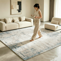 Tapis persan vintage gris-bleu à motifs floraux, effet vieilli, lavable, antidérapant, en polyester, hauteur de pile 9 mm, fin, rectangulaire