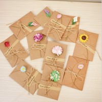Retro tebrik kartları DIY el yapımı kurutulmuş çiçek teşekkür not dekorasyon evlilik davetiyesi kenevir halat Vintage kartpostal fabrika doğrudan