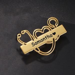 Индивидуальный медицинский значок из нержавеющей стали для стетоскопа, длинная брошь-заготовка, персонализированный, с лазерной гравировкой логотипа и именной табличкой - Product Image 1