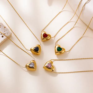 Collar de Moda Moderno, Chapado en Oro de 18K, Acero Inoxidable 304, con Circonita en Forma de Corazón, Cadena de Clavícula con Cristales de Colores para Mujer - Product Image 6