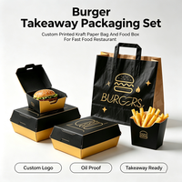 Ensemble d'emballages pour hamburgers à emporter avec logo personnalisé, boîtes à hamburgers en papier résistant à l'huile, contenants pour frites, sacs à provisions en kraft pour aliments