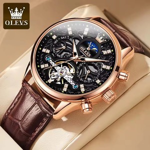 Top Brand OLEVS 6658 Fashion Men's Watch Skeleton Multifunctional Chronograph Mechanical Leather Strap Waterproof Watches 2025 - Product Image 6