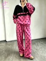 Ensemble décontracté Loveda pour femme : sweat-shirt à demi-zip et pantalon de survêtement à manches longues, imprimé numérique personnalisé, nouvelle collection