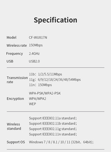 Comfast 11n 150Mbps mini không dây Lan <span class=keywords><strong>USB</strong></span> <span class=keywords><strong>Wifi</strong></span> <span class=keywords><strong>Adapter</strong></span> <span class=keywords><strong>wifi</strong></span> Dongle cho <span class=keywords><strong>Smart</strong></span> <span class=keywords><strong>TV</strong></span> Win 7/8/10 - Product Image 5