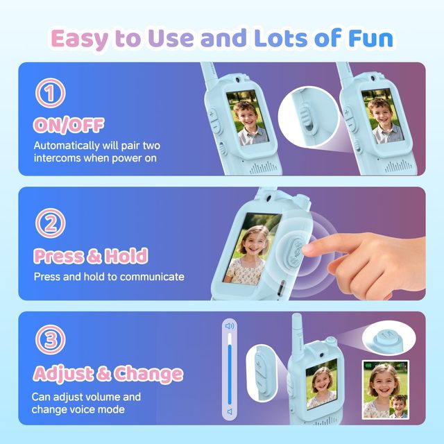Unisex Children Daily Entertainment Supply Kids Cartoon Video Intercom Pager Toy HD Talk Device Built Lithium Battery