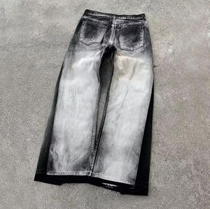 OEM para hombre estilo Y2K pantalones de mezclilla negro sucio lavado Spray Color desgastado acampanado Jeans - Product Image 2