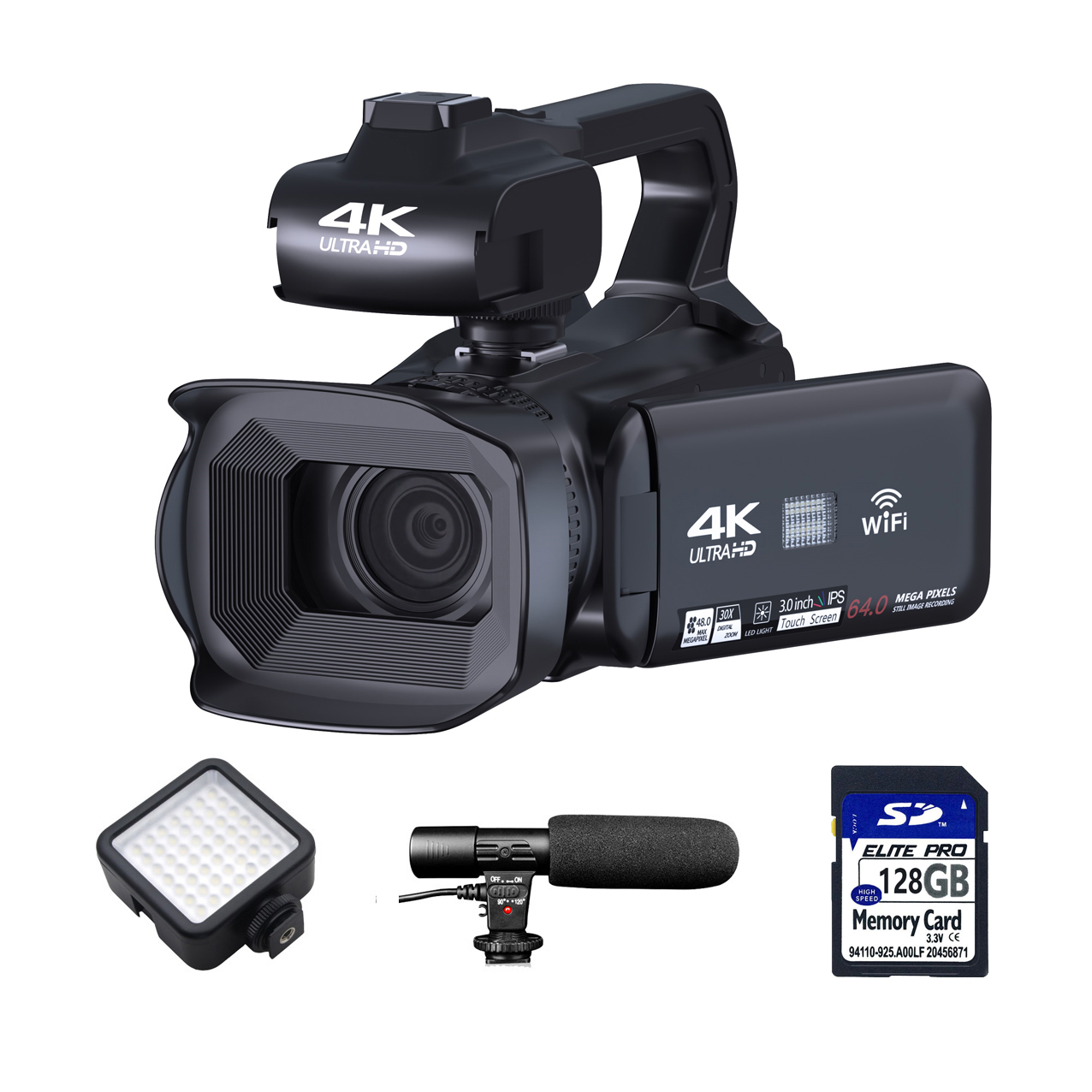 Camera + Mic + light +128GB SD card