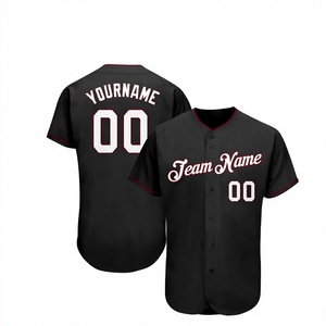 Maillot de baseball personnalisé noir, blanc, rouge, nom de l'équipe 00, imprimé à l'écran, manches courtes, boutons sur le devant, pour homme adulte, toutes saisons - Product Image 1