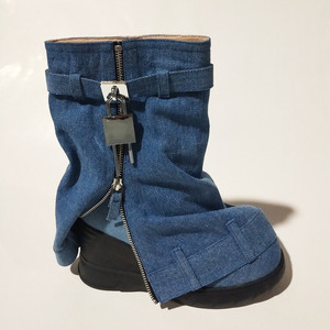 Fashion 2025 New Autumn Women Botas Round Toe Mid Calf Denim Thick Bottom Mujer Brand Platform <b>Boots</b> - Product Image 5