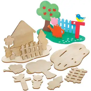 DIY Rumah Kayu Buatan Tangan Anak-anak Lukisan 3D Puzzle Kayu Jigsaw Rumah Bentuk Kerajinan Kit