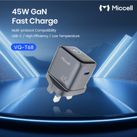 Chargeur rapide Miccell Type C 45W GaN USB C, chargeurs de téléphone avec prise UK, écran d'affichage de charge TFT, adaptateur universel haute vitesse