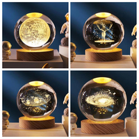 Visualisation créative en cristal 3D Système solaire visuel Nébuleuse de Saturne Lune USB RGB Cadeau d'ambiance coloré Lampe de table de chevet