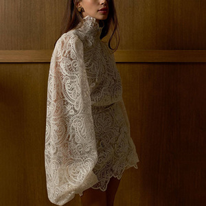 RNSHANGER Nuevo Vestido de Manga Larga para Mujer, Minifalda de Encaje Calado a la Moda, Elegante Vestido de Noche para Fiesta de Otoño - Product Image 3
