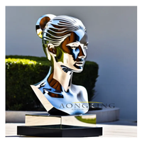 2024 moderne décoration extérieure en acier inoxydable femme visage en forme de Sculpture métal buste Statues pour Offre Spéciale