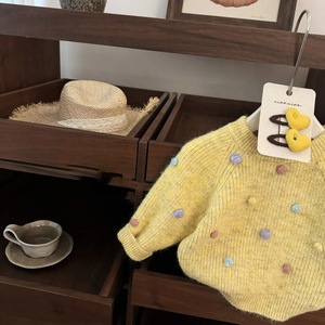 Child Star Circle Baby Girl Thick Knit Pom Pom Pullover Sweater With Label Full Sleeve Soft Material - Product Image 2
