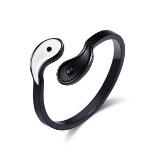 Yin Yang Symbol Titanium Steel <b>Ring</b> Unisex Black Double Tone Jewelry Gift - Product Image 1