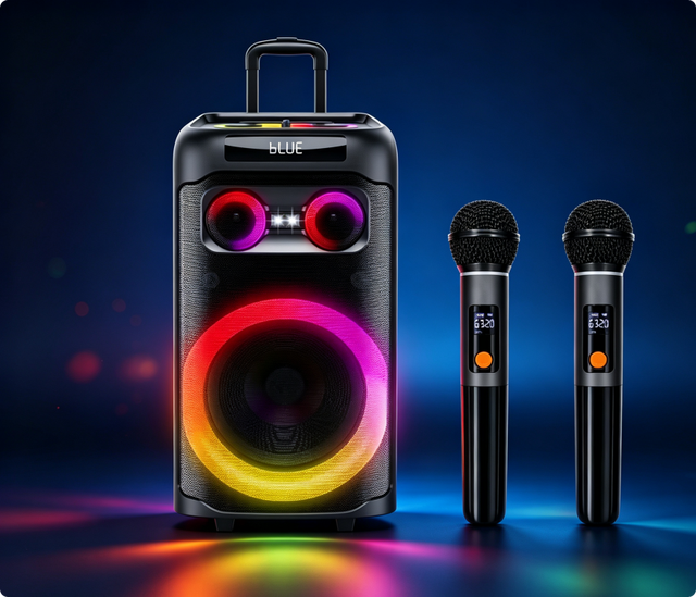 Portable Trolley Karaoke Speaker Colorful LED Light Big Power Outdoor Audio System