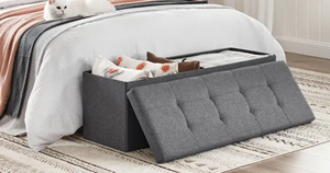 Banc ottoman pliable en polyester gris moderne, gain de place, repose-pieds intérieur, rangement pour chambre à coucher, entrée, vente en gros - Product Image 2