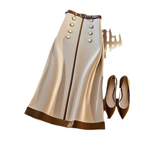 Explosive <strong>Khaki</strong> Splicing A-line <strong>Skirt</strong> Advanced Sense Super Good-looking High Waist Long <strong>Skirt</strong> 2025 Spring - Product Image 5