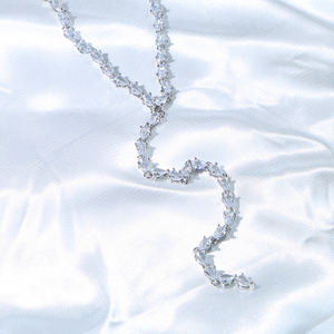 2023 nuovo arriva ovale cubic zirconia lunga catena CZ di alta qualità scintillante bling <span class=keywords><strong>argento</strong></span> donna sexy bling lariat collana - Product Image 4