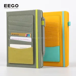 a5 pu leather detachable card separate pocket cover special design lined journal notebook with pen loop