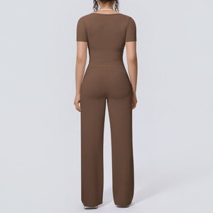 Ensemble de yoga deux pièces pour <span class=keywords><strong>femme</strong></span>, couleur unie, bicolore, effet seconde peau, haute élasticité, imitation respirante, infroissable, avec cordon de serrage - Product Image 4