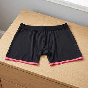 Voxstyle Enterprises Men <b>Black</b> High-Rise Solid <b>Boxer</b> Briefs with Pink Trim Breathable Knitted 100% Polyester - Product Image 4