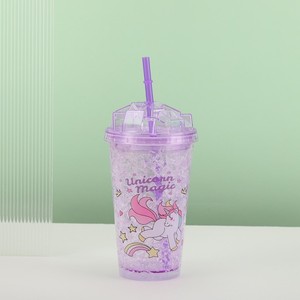 Lovely 450ml Four Pastel Color Magic Unicorn Themed Double Wall Plastic Straw Tumbler with Unique Diamond Cut Dome Lid for Girls - Product Image 2