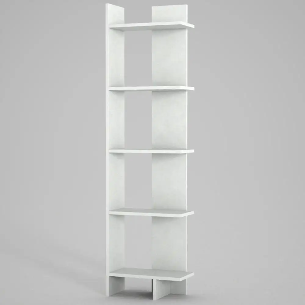 Perla Factory Price Book Shelf Wooden Material 5 Tier White Color Bookcase