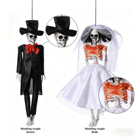 Décoration Squelette Suspendu pour Halloween, Couple de Mariés 40cm, Idéal pour Fêtes d'Halloween, Maisons Hantées et Décorations Effrayantes