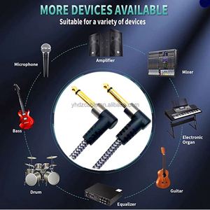 Guitar Patch <b>Cables</b> 6-Inch 0.15m 6.35MM Right-Angle Male-Male PVC Braided Audio <b>Cable</b> for Microphone/Speaker/Effects Pedal - Product Image 3