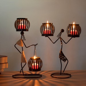 Farol Doble Rústico de Hierro Forjado Estilo Retro, Candelabro Decorativo para <span class=keywords><strong>Cena</strong></span> a la Luz de las Velas, Accesorios de Ambiente - Product Image 1