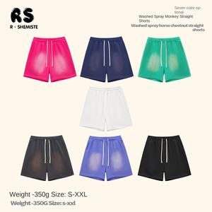 कस्टम पुरुषों के ढीले फिट क्रॉस-बॉर्डर धोया स्प्रे बंदर शॉर्ट-आस्तीन टी-शर्ट शॉर्ट्स सूट ठोस यूरोप अमेरिका डिजाइन - Product Image 3