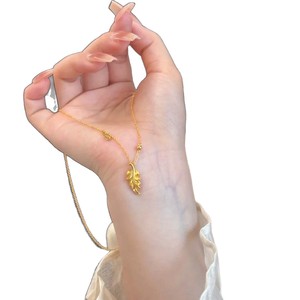 Golden Branches and Jade <b>Leaves</b> Necklace: Traditional Chinese style, electroplated gold <b>leaves</b>, modern Chinese <b>light</b> luxury - Product Image 5